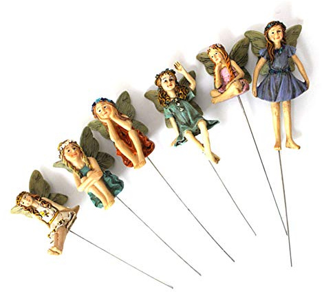 Miniatur Feen Figuren Zubehör Elfen Figur für Outdoor-Deko Fairy Figuren Harz-fee Verschiedene Miniatur Blumen Garten-Verzierungen für Gartendeko 6 Stück