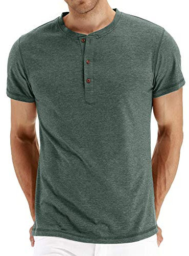 LBL Mens Fashion Casual Front Placket Basic Long/Short Sleeve Henley T-Shirts 28 Green L