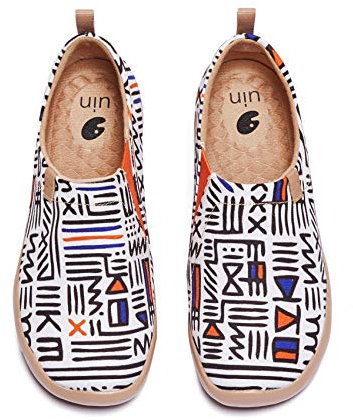 UIN Prediction Damen Painted Slip On Schuhe Lässiger Reiseschuhe Segelschuhe Leicht Loafer Schuhe Canvas Schwarz（38.5）