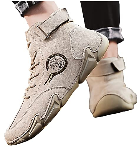 LLDG Herren Wanderschuhe High-Top Winterschuhe mit Mit Klettverschluss Schnürhalbschuhe mode Freizeitschuhe rutschfest Stiefeletten Warme und Kaschmir Kurzschaft Boots Retro Winterstiefel