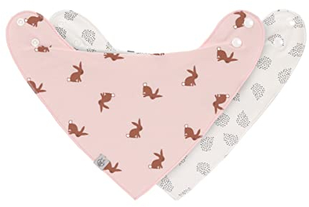 LÄSSIG Baby Lätzchen Halstuch Dreieckstücher Set 2 Stk. Bio-Baumwolle Druckknopf wendbar/Baby Bandana Little Forest Rabbit
