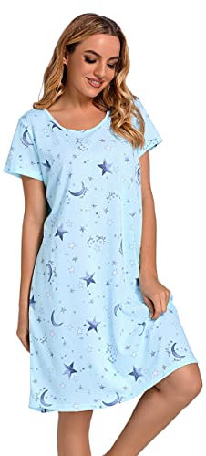 Dreamskull Nightdress for Ladies Women Short Sleeve Nightie Loose Nightshirt Cartoon Stely Nightgowns Home T-Shirt Dress