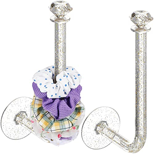 2 Stück Klebende Haargummis Halter Klare Glitzer Haarschmuck Organizer Haargummis Halter Organizer Schmuck Scrunchie Anzeige Stand Stirnband Mehrzweckhaken für Frauen Mädchen, Klein Groß