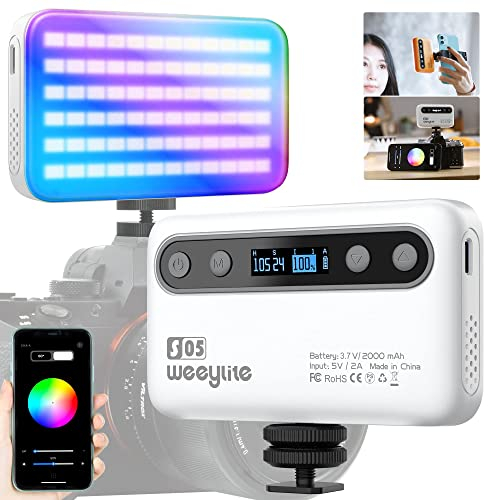 Weeylite S05 RGB LED Video Light w App Control, Mini Camera Light Rechargeable with 2000mAh Battery 360° Full Color/26 Light Effects/CRI 95+/2800-6800K LED Light Panel for Photography and Video