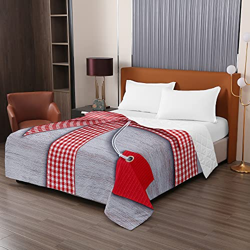 Odot Tagesdecke Bettüberwurf Steppdecke, 3D Krawatte Drucken Bedspreads aus Mikrofaser Unterfüttert und Gesteppt Waschbare weich Wohndecke für Einzelbett Doppelbett (100x150cm,rot kariert)