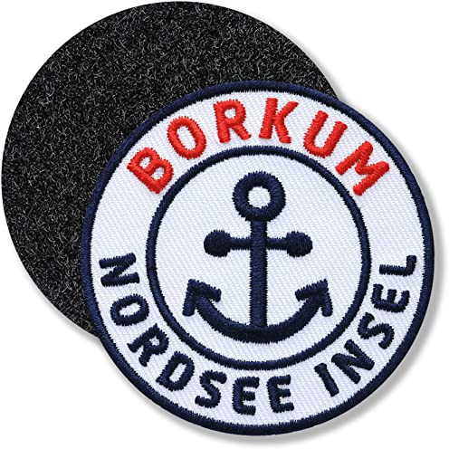 Klettpatch - Borkum Nordsee Insel 62 mm gestickt/Klett-Patch Patch Patches Klett Abzeichen auf Kleidung Rucksack/Anker Meer Strand Küste Urlaub /
