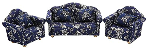 Amagogo Miniatur Puppenhaus Sofa 1:12 Mini Sofa mit Kissen Wohnzimmer Möbel Holz Puppenhaus Dekoration Geburtstag Handgemachtes Modell, Sofa Set, 8.2x6.4x7.2cm, Sofagarnitur