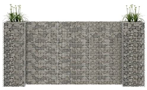WIFESE Panier de Gabion en H Fil d'acier 260x40x120 cm Argenté Jardinière à Gabion Décoration de Jardin Parterre de Fleurs Terrasse Mur en Gabion Bordure Sécurisée Mur de Soutènemen