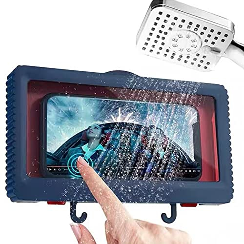 QeeHeng Support de téléphone de Douche, boîte de Support étanche pour téléphone Portable, étagère de Salle de Bain, Miroir de Douche, Support de téléphone étanche, Anti-buée (Bleu)
