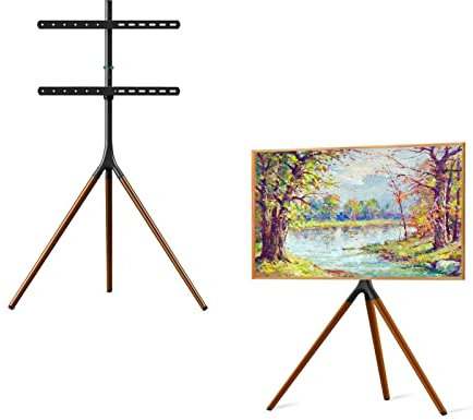 Soporte de TV con trípode de pie - Soporte de TV de 45-65 Pulgadas, Elegante Soporte de TV con trípode Negro, Soporte Giratorio de 70° y Soporte de Monitor Ajustable en Altura