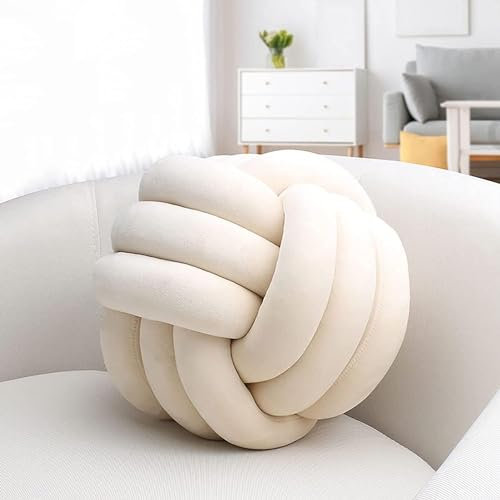 ObaBO Weiches Knoten-Kugelkissen, Knotenkissen, Bett, gefülltes Kissen, Heimdekoration, Plüsch-Kugelkissen, Dekor, Bettüberwurf, gut gepolstert, Beige-22cm