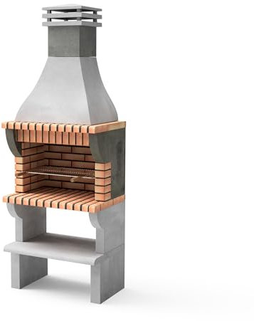 MOVELAR - Barbecue préfabriqué à bois et charbon en béton réfractaire modèle Maipu XL (Gris, Orange - 86,5 x 58 x 245 cm) REF: 3531/2 - Cuisine extérieure avec grille dentelée pour jardin ou terrasse