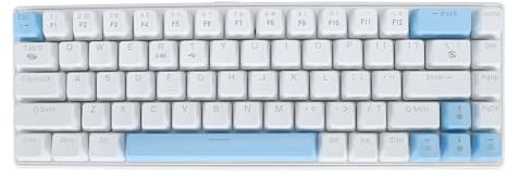 61 Keys Mechanical Keyboard, BT 5.0 Blue Switches RGB Backlit Gaming Keyboard with Hot Swappable PCB, 2000mAh Battery for Smartphones Laptops Tablets (Blue and White)