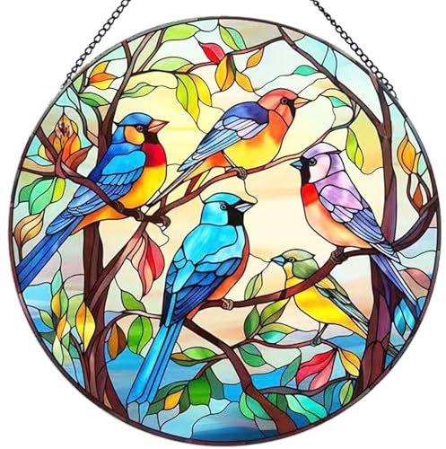 RIVEENY Kolibri-Buntglas-Fensterbehang, Buntglas-Sonnenfänger, 20,3 cm, handbemalte Glasscheibe, Dekoration, Geschenk für Mutter, Oma, Lehrer