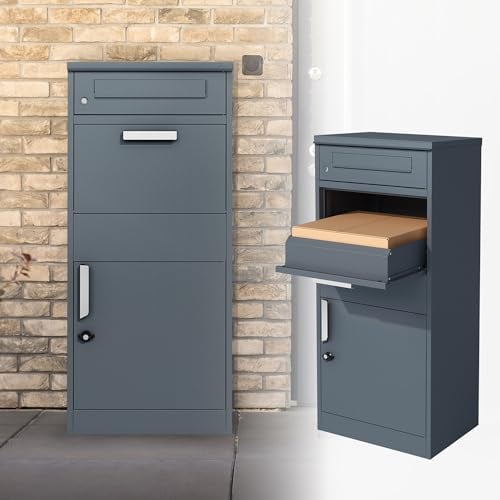 ML-Design Cassetta Postale per Pacchi da Esterno e Scomparto per Lettere 50x37x112 cm con Serratura a 2 Chiavi in Acciaio Zincato Verniciato a Polvere Antracite Portapacchi Resistente alle Intemperie