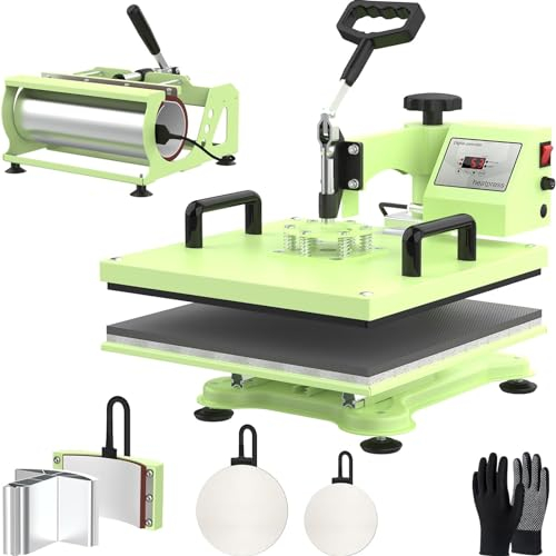 XDTKJDZ Heat Press Machine, 15x15in, 5-in-1 Heat Transfer Machine, with 30oz Tumbler Press Attachment, 360 Degree Swing Away Heat Press for T-Shirts, Tumblers, Cans, Mugs, Hats, Plates