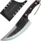 FULLHI Couteau à désosser Viking avec garde, 19 cm couteau de chef pour couper la viande, acier carbone pour la maison, le camping, le barbecue, cadeaux de Noël (Marron)