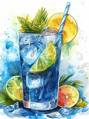 Bimkole DIY 5D Diamond Painting Zubehör Zitronen-Eiswürfelbecher, Sommer Diamant Malerei Kit Voll Runde Bohrer Malen nach Zahlen Malerei Stickerei Kreuzstich Diamond Dekoration 30x40cm