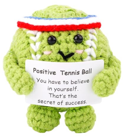 Balle de Tennis Positive, Mignonne et Drôle au Crochet Balle de Tennis Inspirante Poupée Tricotée Positive Jouet au Crochet avec Carte Positive pour Amateurs de Sport Amis Les Décorations