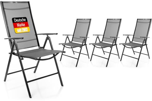 BigDean 4 Stück Gartenstühle dunkelgrau 120 kg belastbar - Balkonstühle Gartenstuhl - Klappstuhl mit 7-Fach Verstellbarer Rückenlehne - hochwertiger Campingstuhl für Balkon, Garten & Terrasse