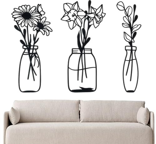 Wanddekoration aus Blumen und Vasen aus Metall,Wanddekoration von Blumentöpfen aus Metall | 3 Blumentöpfe Wohnkultur - Blumenvase, Wanddeko im Topf