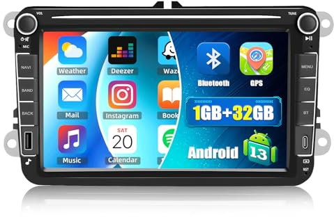 CAMECHO 8 Zoll Android 13 Navi Autoradio für VW Passat B6 B7 Golf 6 Tiguan Sharan Polo Seat Skoda, 2Din [1+32GB] HD Touchscreen Bluetooth Radio mit GPS WiFi FM/RDS Mirror Link EQ Ton +Canbus MIC DAB+