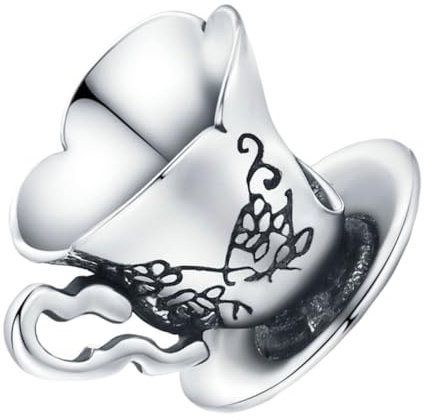 SHINEOFI Retro Beaded Teacup Bracelet S925 Sterling Silver Wrist Chain Handmade Charms Spacers Tea Cups Pattern Decor