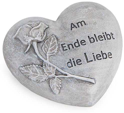 Logbuch-Verlag kleines Grabherz mit Text Am Ende bleibt die Liebe Grabschmuck Gedenkstein grau 10,5 cm