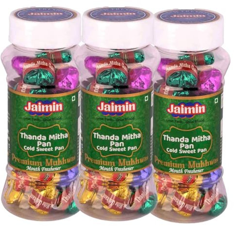 Jaimin Thanda Mitha Pan 120g (Pack of 3) | Ideal Post-Meal Digestive & Mouth Freshener | Sweet & Cooling Flavor | Hygienic and Portable Packaging | No Artificial Preservatives