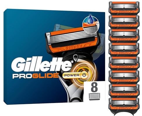 Gillette Proglide Power Klingen, 8 Original Ersatzklingen, Rasierklingen Herren, 2x Gleitstreifen vor und nach den Klingen und EverGlide Gleitstreifen für unglaubliche Gründlichkeit und Komfort