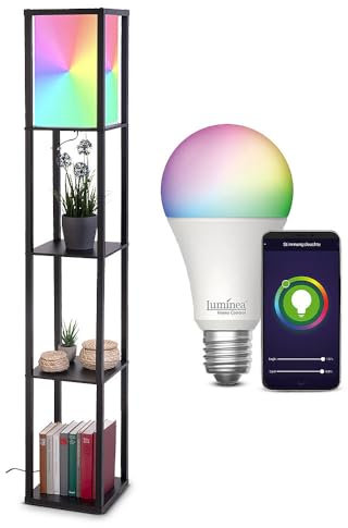 Lunartec Stehlampe aus Holz, Regal, schwarz inkl. E27-WLAN-LED Lampe, RGB-CCT