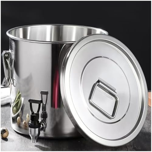 THEGA 304 Edelstahlfass, Stock Pot Mit Spigot -Flüssigkeitsspeicherbehälter, 2 Griffe/Wasserhahn Und Luftdichte Deckelmilchtransportdosen Weinhaut Induktionskocher Für Kantinen Buffet(100L)