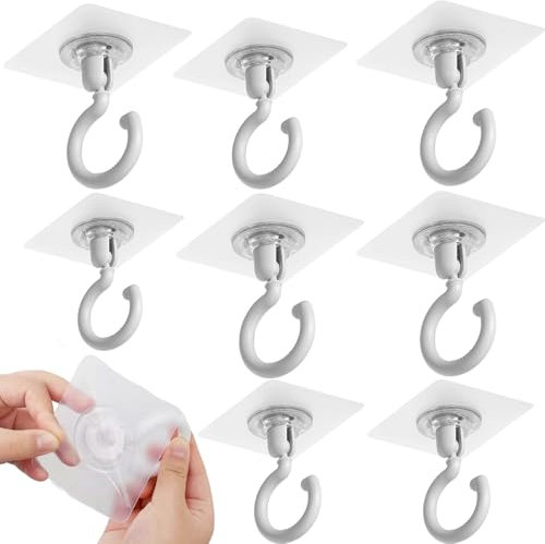 IFUDE 9 ganchos adhesivos para techo, extrafuertes, multiusos, autoadhesivos, giratorios 360°, sin agujeros, de plástico, grandes ganchos adhesivos, resistentes al agua, para baño, cocina, oficina