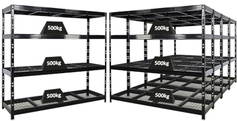 PROREGAL Mega Deal | 5X Profi Schwerlastregal Rhino | HxBxT 180x200x60cm | 4 Gitterrost-Ebenen | Fachlast 500kg | Schwarz | Garagenregal, Lagerregal, Steckregal, Weitspannregal