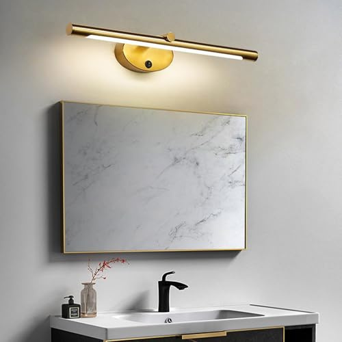 LED Applique Murale Miroir Salle de Bain Lampe Murale Intérieur avec Interrupteur Luminaire Mural Moderne Etanche Éclairage Mural Fer pour Coiffeuse Lavabo Salle de Bain (Or-Lumière Chaude,46cm)