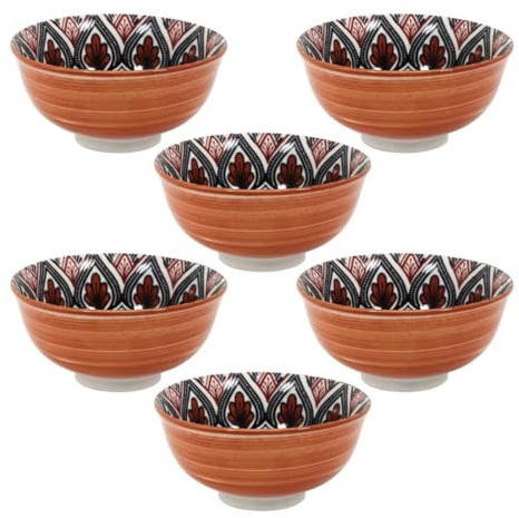 AltoBuy Set de 6 Bols en Porcelaine Orange Mandala (Ø12cm) - Mandala