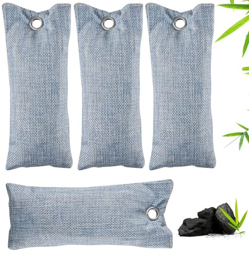 Editbar Lot de 4 sachets de charbon actif contre les odeurs - Désodorisant au charbon de bambou pour baskets - Réutilisables - Absorbeur d'odeurs au charbon actif - Pour les odeurs de pieds causées