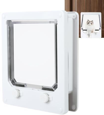 Puerta Interior para Gatos con trampilla Blanca Paredes Exterior Mascotas Perros Resistente a la Intemperie en Pared PU