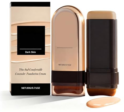 Concealer Foundation Stick, 2-in-1- Gesichts Foundation Contour Stick mit Pinsel, Langanhaltender Concealer, Creamy Full Coverage für alle Hauttöne (Dark)