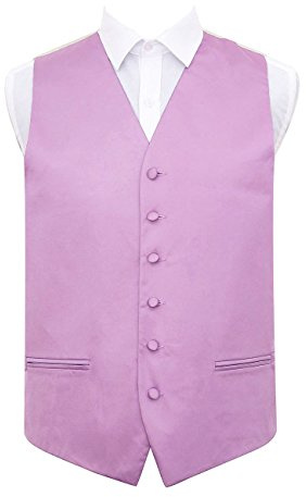 DQT Plain Satin Classic Glossy Wedding Waistcoat Vest Suit for Men in Lilac 36