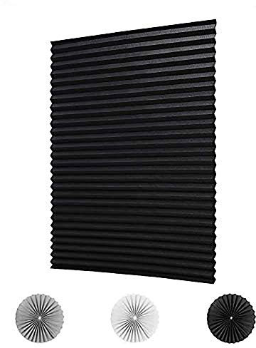 KELIXU 2 Pack 120CMx180CM Pleated Fabric Blind Light Filtering Shade Instant Stick on Blinds for Window Privacy Protection, Quick Fix and Easy to Install, with 4 Clips, Black