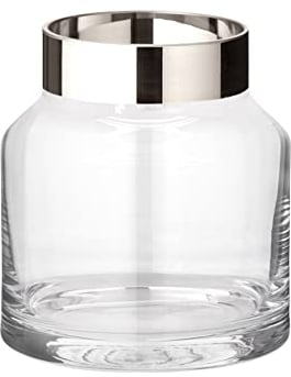 EDZARD Vase Gabi, rund, Höhe 19 cm, Durchmesser 17 cm mundgeblasenes Kristallglas mit Platinrand - Glasvase für Blumen, Moderne Blumenvase aus Glas