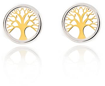 Boucles d'oreilles Enfant Arbre de la vie Or bicolore 9 Carats - Coffret cadeau - Certificat de garantie - Mondepetit