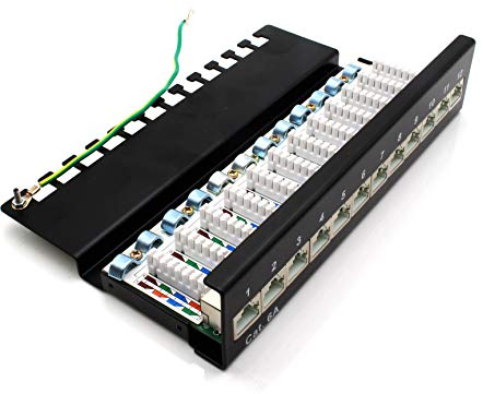 1aTTack.de 367466 Patchpanel CAT6a 12 Port schwarz Verteilerfeld LSA+ Anschlusstechnik Netzwerk Verteilung - RJ45 - TIA 568 A/B - schwarz