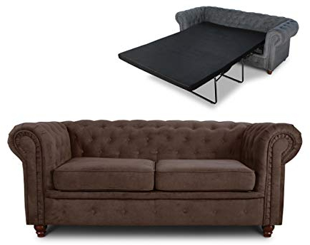 Schlafsofa Chesterfield Asti Bis 2-Sitzer, Sofa mit Schlaffunktion, Couch 2-er, Couchgarnitur, Sofagarnitur, Holzfüße, Glamour (Braun (Capri 45))