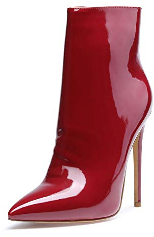 Castamere Polacchine Donna Stivali Cerniera Tacco a Spillo 12CM Rosso Borgogna Pelle Verniciata Scarpe EU 37