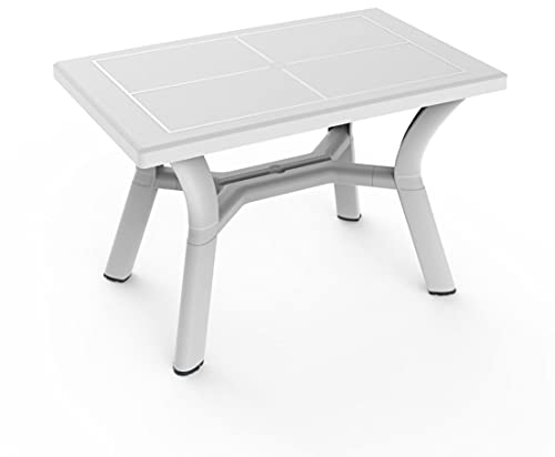 RESOL Dalia Mesa Jardín Rectangular 115 x 72 hasta 4 Personas Diseño Moderno y Elegante con Agujero de Sombrilla y Protección UV para Comedor Exterior en Patio, Terraza o Porche - Blanca