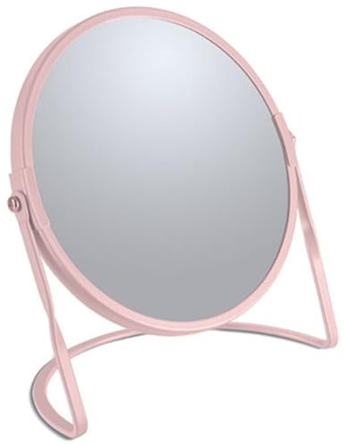 Spirella - Miroir grossissant sur Pied Akira - Acier Robuste - Double Face avec Grossissement x5 et Miroir Classique - Pivotant à 360° - Rose Mat