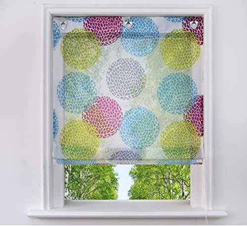 BAILEY JO Raffrollo mit Kreis-Motiven Druck Design Rollos Voile Transparent Vorhang (BxH 100x140cm, Bunt mit Ösen)