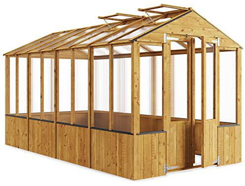 BillyOh 12x6 Wooden Frame Greenhouse with Opening Roof Vent | Polycarbonate Glazing | Garden Storage Large Wooden Lincoln Green House (12x6)